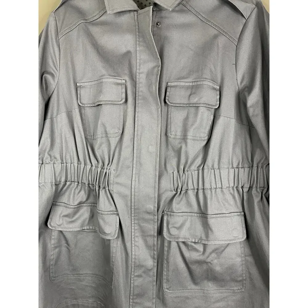 Torrid Grey Long Sleeve Cinched Waist Twill Zip Up Anarok Utility Jacket Size 1X